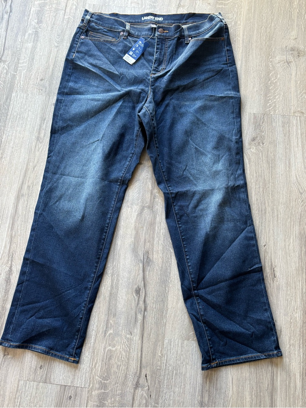 Lands' End Women Dark Blue Straight-Leg Jeans 18 W